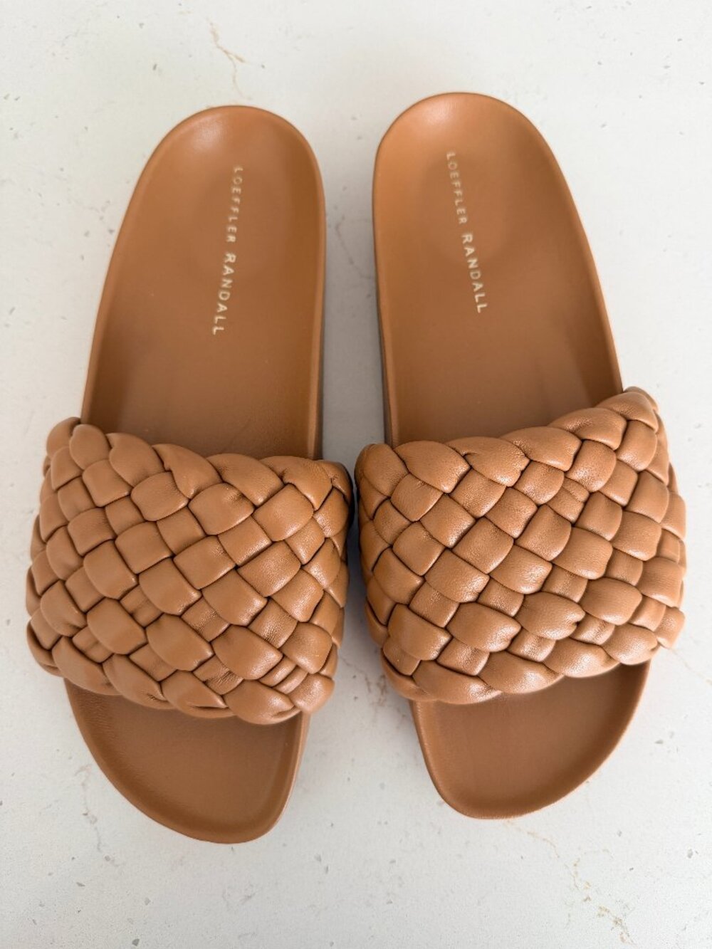 Loeffler Randall Sonnie Tan Woven Leather Slides Size 8